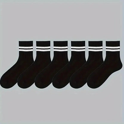 2026 Summer Mens Socks Spring Autumn Simple Casual Black White Striped Breathable Mid Tube High Quality Round Neck Socks