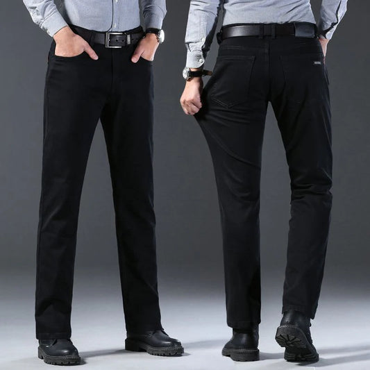 Spring Autumn Vintage Black Business Jeans Men Casual Straight Stretch Classic Work Denim Trousers Korean Comfortable Brand Pant