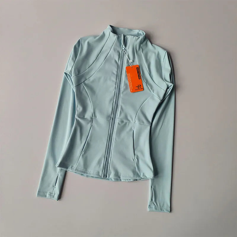 Outdoor Sports Long Sleeved Women Slim Yoga Clothes Quick Dry Zipper Cardigan Stand Up Collar Jacket Running Fitness Jacket Top