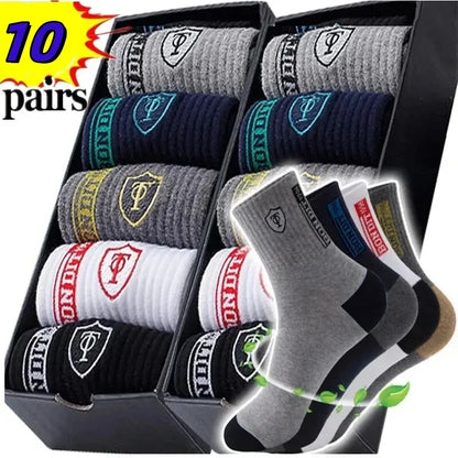 2026 New 5/10 Pairs Men's Sports Crew Socks Breathable Moisture Wicking Anti-Odor Basketball Running Socks