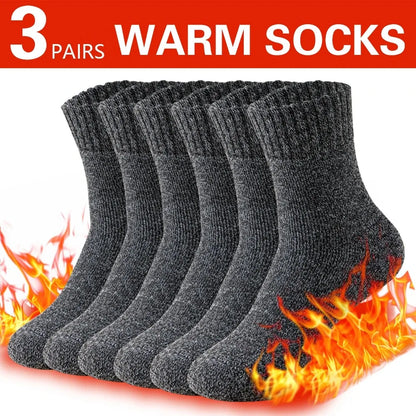 3 Pairs Men’s Winter Thick Wool Socks, Warm Thermal Work Socks for Cold Weather, Size 39–44