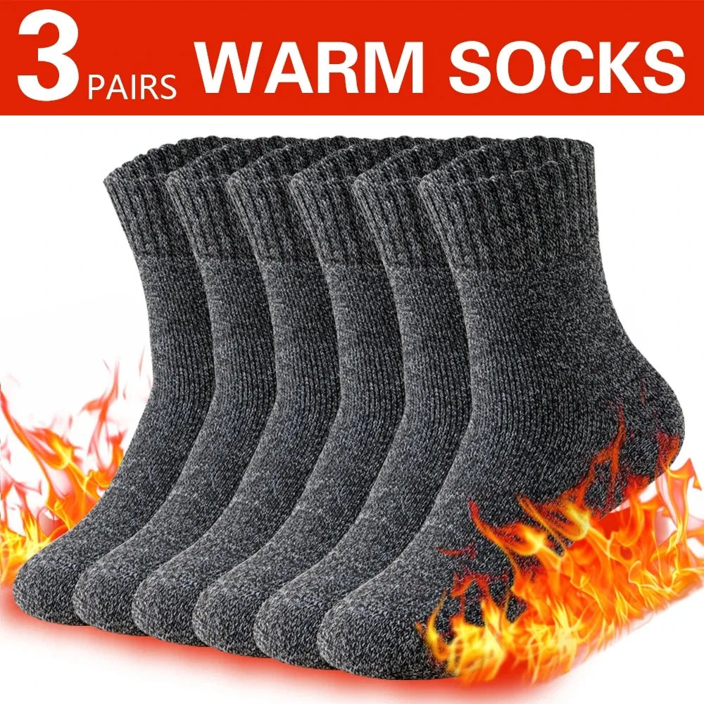 3 Pairs Men’s Winter Thick Wool Socks, Warm Thermal Work Socks for Cold Weather, Size 39–44