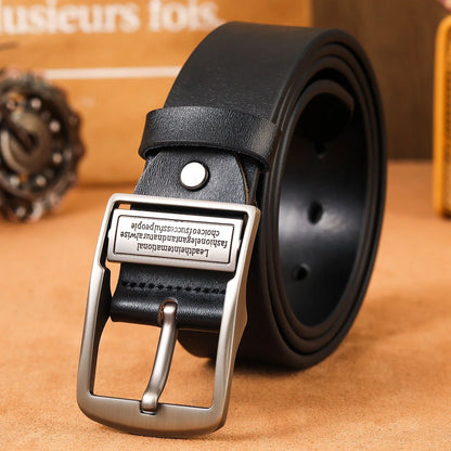 Men's leather belt, black buckle, new style, fashionable, trendy, light luxury, casual, versatile, suitable for jeans, pin buckl