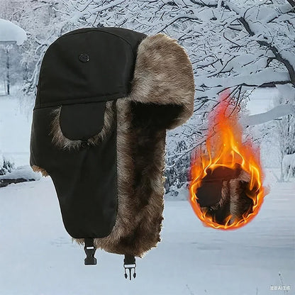 Winter Russian Ushanka Hat Mens Military Style Pilot Cap with Ear Muffs Windproof Cold Weather Army Aviator Fur Patrol Hat