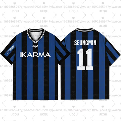 Kpop Stay Karma Album Fans TShirt Felix Bangchan Hyunjin Streetwear Casual Sport Oversize Short Sleeve Men's Clothing T-Shirt