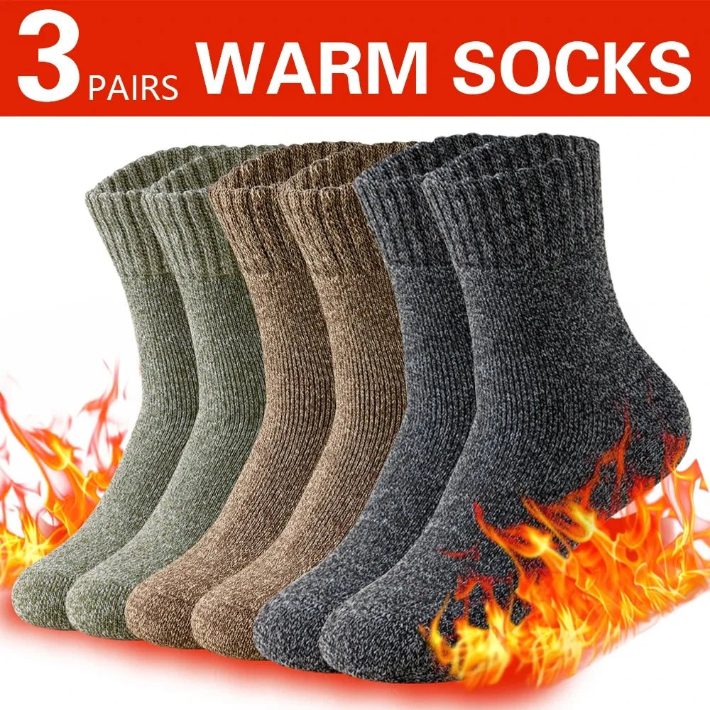 3 Pairs Men’s Winter Thick Wool Socks, Warm Thermal Work Socks for Cold Weather, Size 39–44