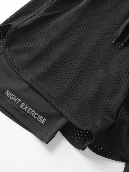 Black Breathable Tank Top And Shorts Set For Night Exercise Running Hiking