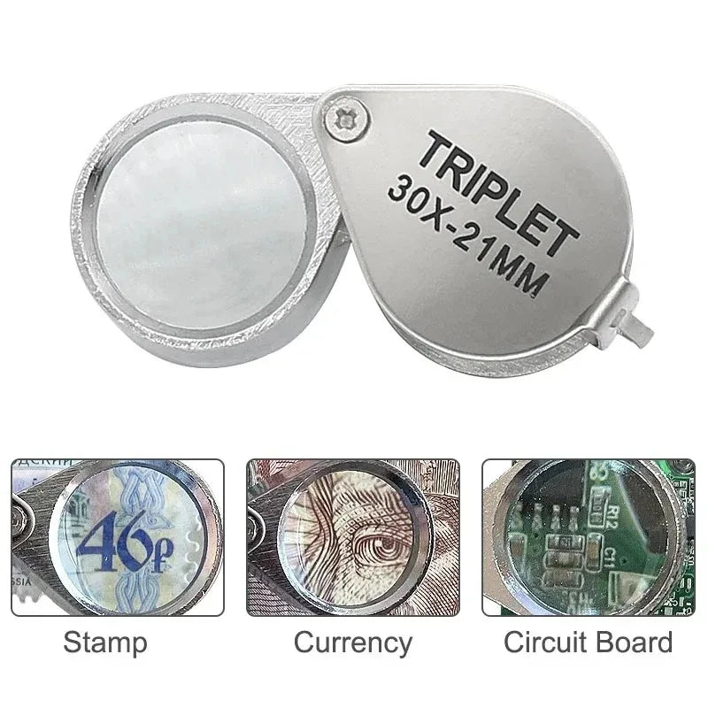 Professional 10-30X Handheld Jewelry Magnifier – Foldable Pocket Loupe with Triplet Lens for Diamond, Reading & Precision Work