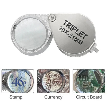 Professional 10-30X Handheld Jewelry Magnifier – Foldable Pocket Loupe with Triplet Lens for Diamond, Reading & Precision Work