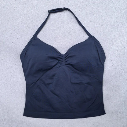 Adjustable Sports Strappy Top Women Backless Gym Top Built in Bra Yoga Clothing Sleeveless Shirts Workout Outfits Tank Top