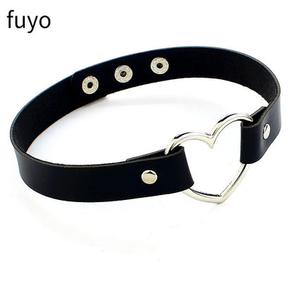 Woman Black Punk Choker Collar Necklace Sexy PU Leather Heart Lock Key Spike Chocker Gothic Cosplay Accessories Party Jewelry