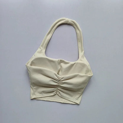 Summer New Sexy Hanging Neck with Chest Pads, Beautiful Back Sports Bra, Women's Light Luxury Fashion, Unique Pleated Sports Bra