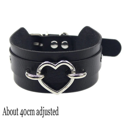 Woman Black Punk Choker Collar Necklace Sexy PU Leather Heart Lock Key Spike Chocker Gothic Cosplay Accessories Party Jewelry