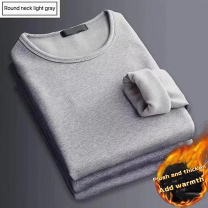 Winter Men's Thickening Velvet Warm Tops Men's Winter Long-sleeved Thermal Underwer Male Round Neck Fashion T-shirt M-5XL