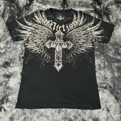 Summer Men's Breathable Round Neck T-shirt Y2K Retro Clothing Punk Hip Hop Pattern Printed Outdoor Fashion Top