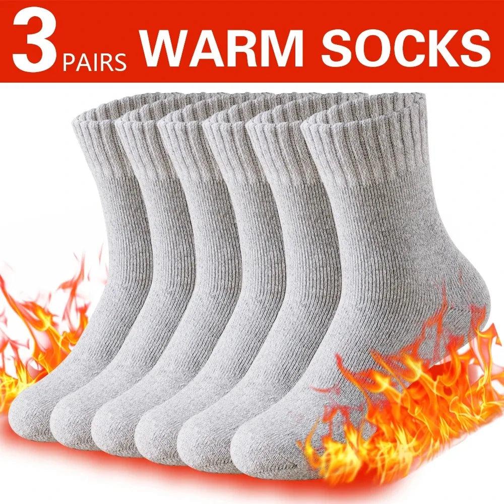 3 Pairs Men’s Winter Thick Wool Socks, Warm Thermal Work Socks for Cold Weather, Size 39–44