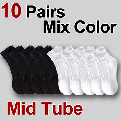 5/10/20 Pairs Neutral Solid Color Round Neck Socks Spring Summer Sweat Absorbing Breathable Comfortable All-season Sports Socks