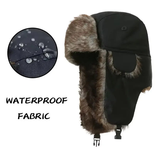 Winter Russian Ushanka Hat Mens Military Style Pilot Cap with Ear Muffs Windproof Cold Weather Army Aviator Fur Patrol Hat