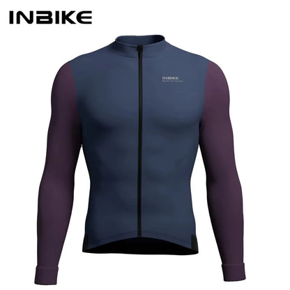 INBIKE Winter Cycling Clothing for Men Fleece Cycling Sets Long Sleeve Jersey with Pockets Long Bicycle Bib Pants for Road Bikes