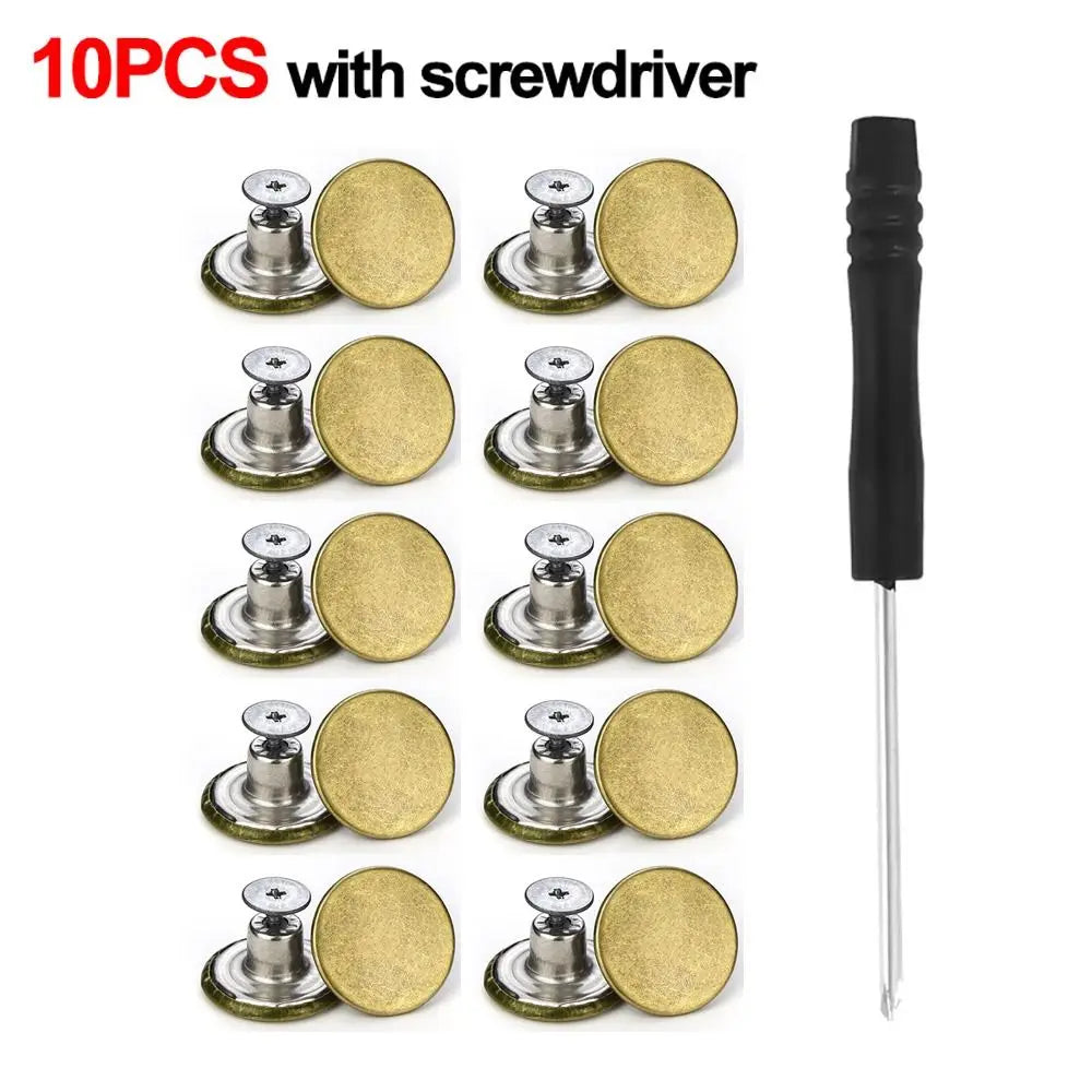 10Pcs/pack 17mm Nail Free Adjustable Waist Extenders Buttons Jeans Waist Buttons Detachable Clothing Pants Waist Buckle