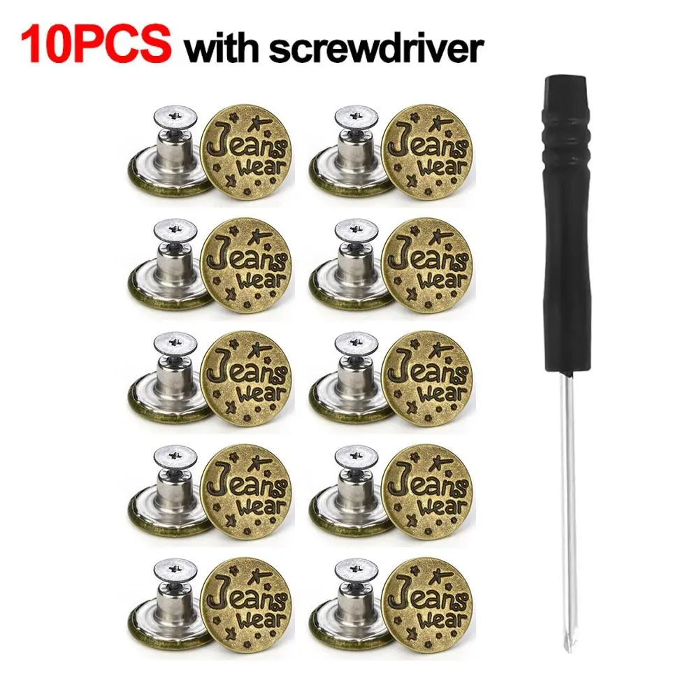 10Pcs/pack 17mm Nail Free Adjustable Waist Extenders Buttons Jeans Waist Buttons Detachable Clothing Pants Waist Buckle