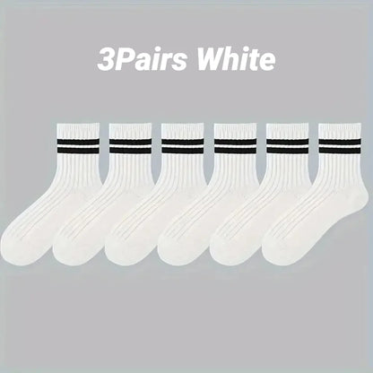 2026 Summer Mens Socks Spring Autumn Simple Casual Black White Striped Breathable Mid Tube High Quality Round Neck Socks