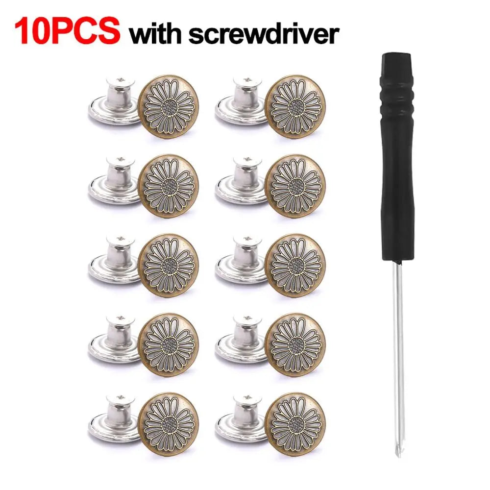 10Pcs/pack 17mm Nail Free Adjustable Waist Extenders Buttons Jeans Waist Buttons Detachable Clothing Pants Waist Buckle