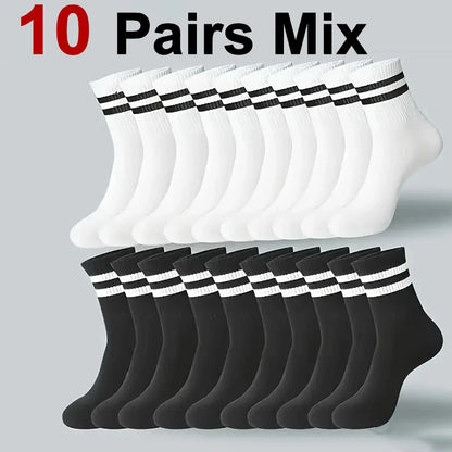 5/10/20 Pairs Neutral Solid Color Round Neck Socks Spring Summer Sweat Absorbing Breathable Comfortable All-season Sports Socks