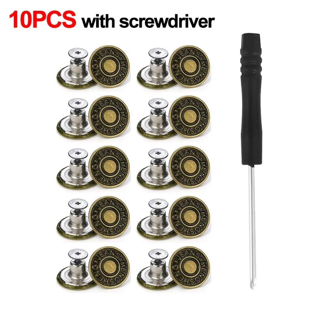 10Pcs/pack 17mm Nail Free Adjustable Waist Extenders Buttons Jeans Waist Buttons Detachable Clothing Pants Waist Buckle
