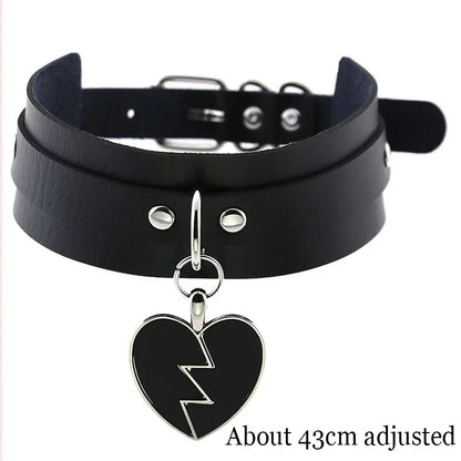 Woman Black Punk Choker Collar Necklace Sexy PU Leather Heart Lock Key Spike Chocker Gothic Cosplay Accessories Party Jewelry