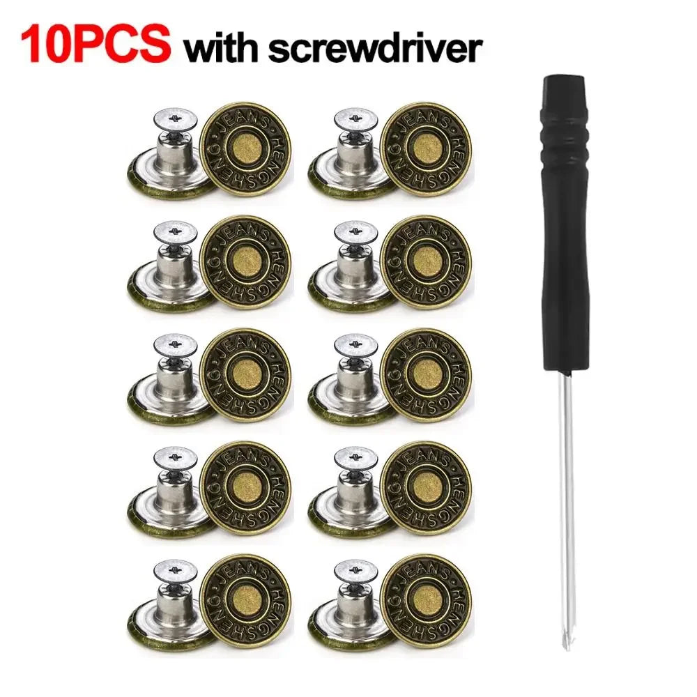 10Pcs/pack 17mm Nail Free Adjustable Waist Extenders Buttons Jeans Waist Buttons Detachable Clothing Pants Waist Buckle