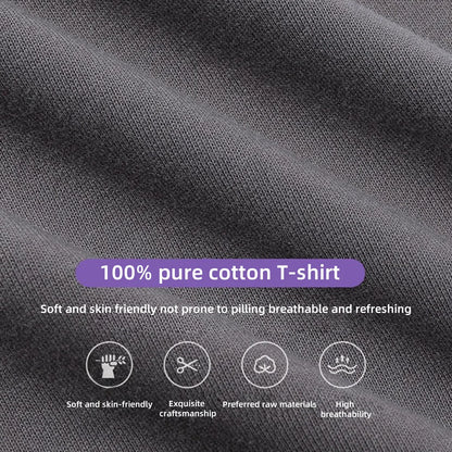 100% Pure Cotton T-Shirt With Round Neck Shoulder Design For Both Men Women Summer Solid Color Short Sleeved Casual Loose Fit