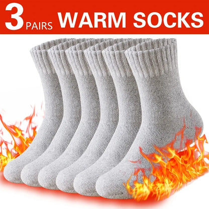 3 Pairs Men’s Winter Thick Wool Socks, Warm Thermal Work Socks for Cold Weather, Size 39–44