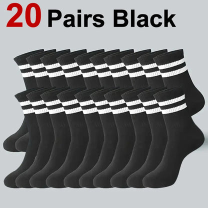5/10/20 Pairs Neutral Solid Color Round Neck Socks Spring Summer Sweat Absorbing Breathable Comfortable All-season Sports Socks