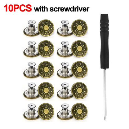 10Pcs/pack 17mm Nail Free Adjustable Waist Extenders Buttons Jeans Waist Buttons Detachable Clothing Pants Waist Buckle